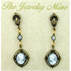 Victorian Style Cameo Drop Earrings - Blue